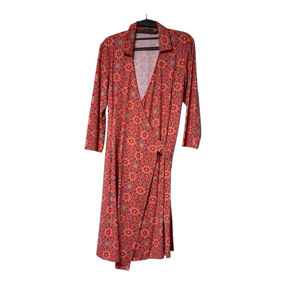 J.McLaughlin Mosaic Wrap Dress Size Medium Multicolor casual Preppy